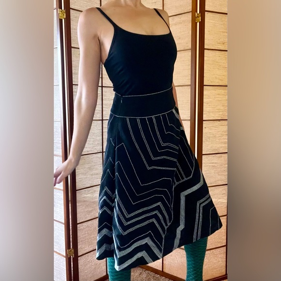 90s vintage Willi Smith vintage black w/ white stitching geometric circle skirt - Picture 3 of 8